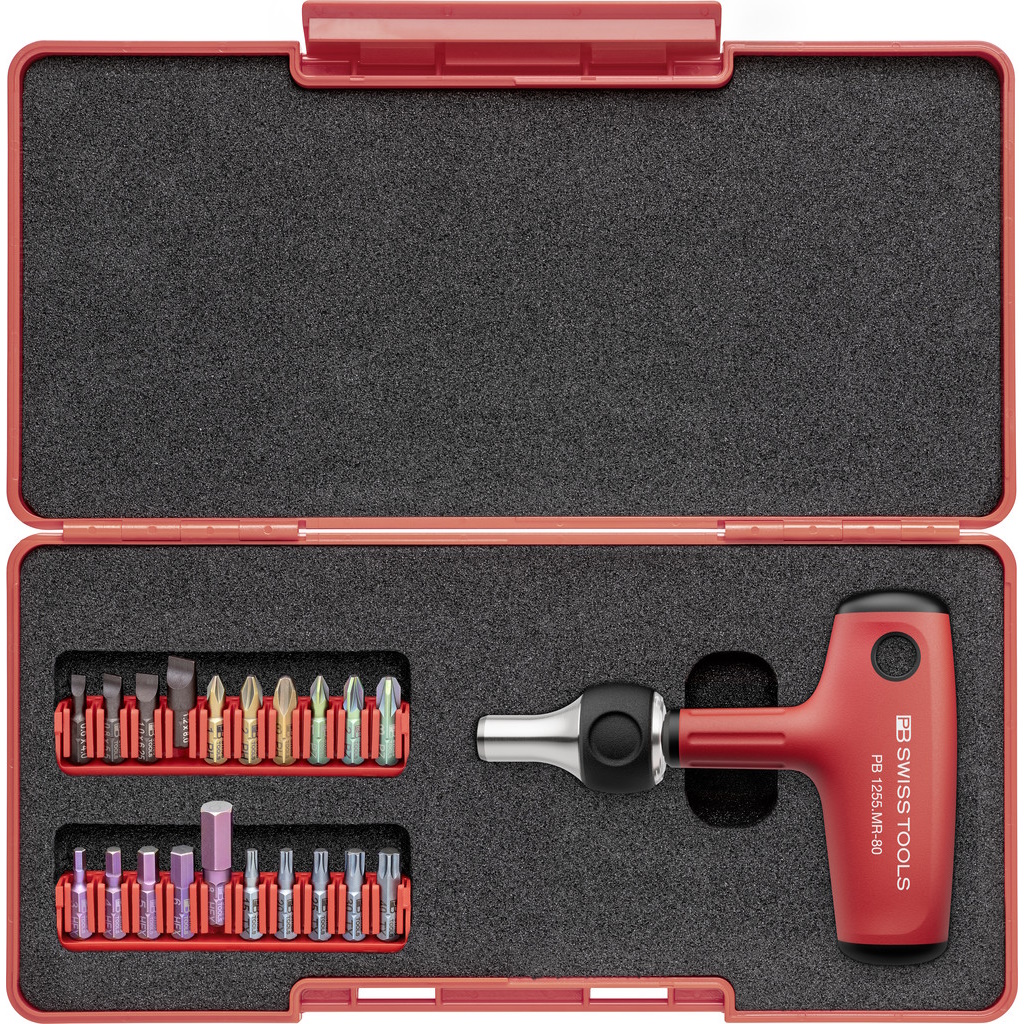 PB Swiss Tools 1255.MR Set CBB Quergriff mit Universalbithalter mit Ratsche, Set in praktischer ToolBox