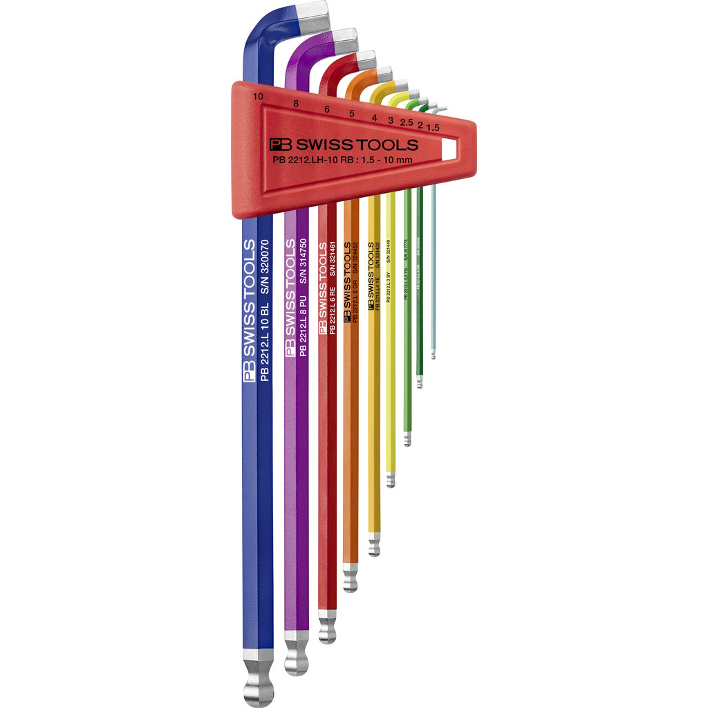 PB Swiss Tools 2212.LH-10 RB Rainbow Winkelschlsselsatz, 100 Winkel, lang, Inbus mit Kugelkopf, 1,5-10 mm