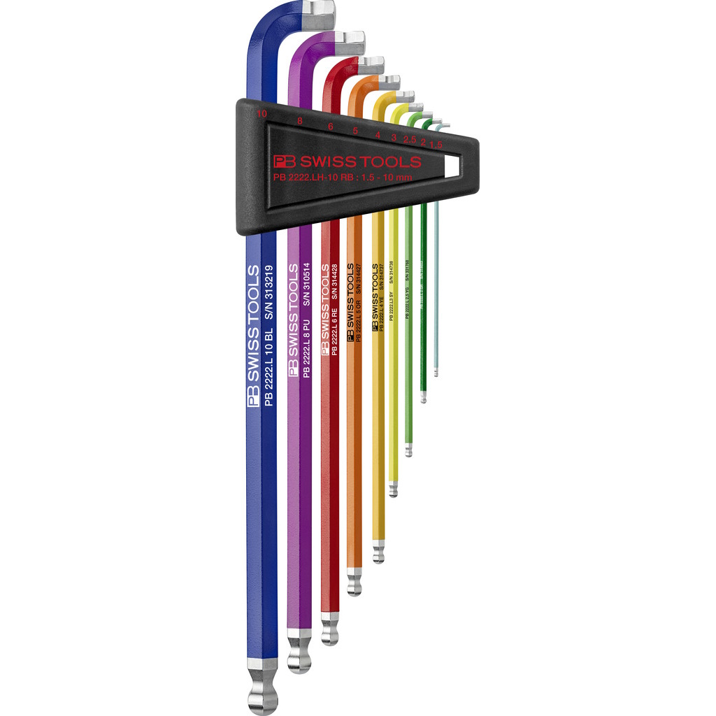 PB Swiss Tools 2222.LH-10 RB Rainbow Winkelschraubenzieher, lang mit Kugelkopf / 90-100 Kopf, 9-teilig 