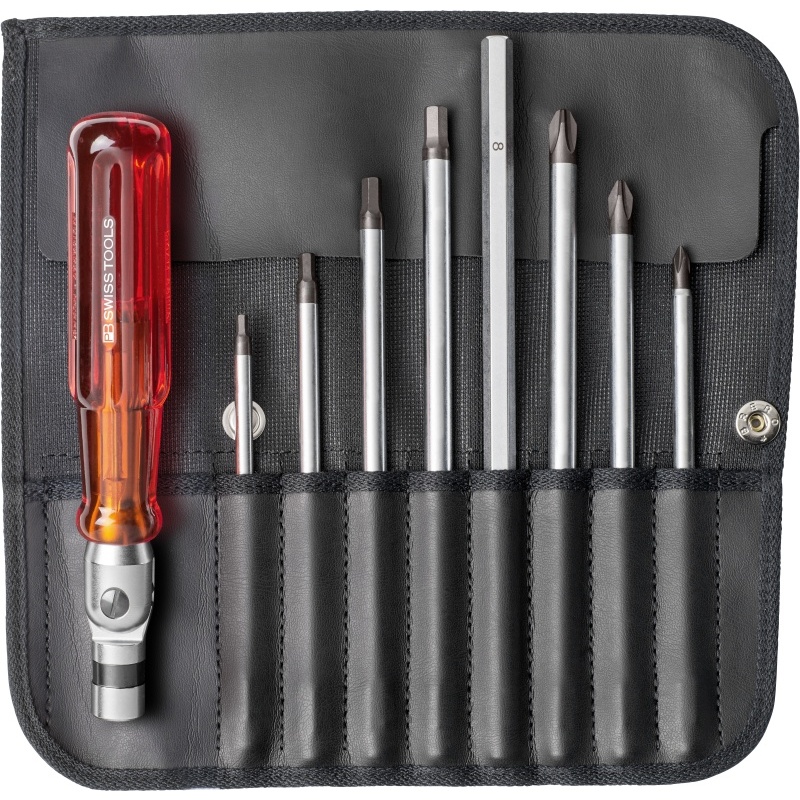 PB Swiss Tools 227 Schraubendrehersatz mit Umklappgriff in Rolltasche, Inbus/Phillips