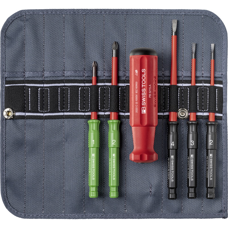 PB Swiss Tools 5215.SU Classic VDE Slim SchraubenzieherSet in Rolltasche, Schlitz/Pozidriv