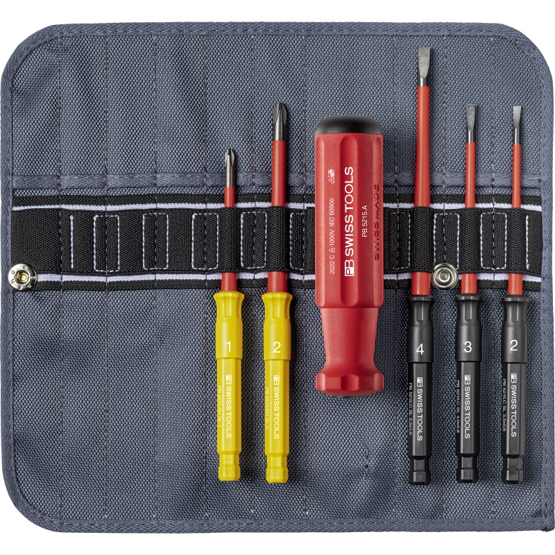 PB Swiss Tools 5216.SU Classic VDE Slim SchraubenzieherSet in Rolltasche, Schlitz/Phillips