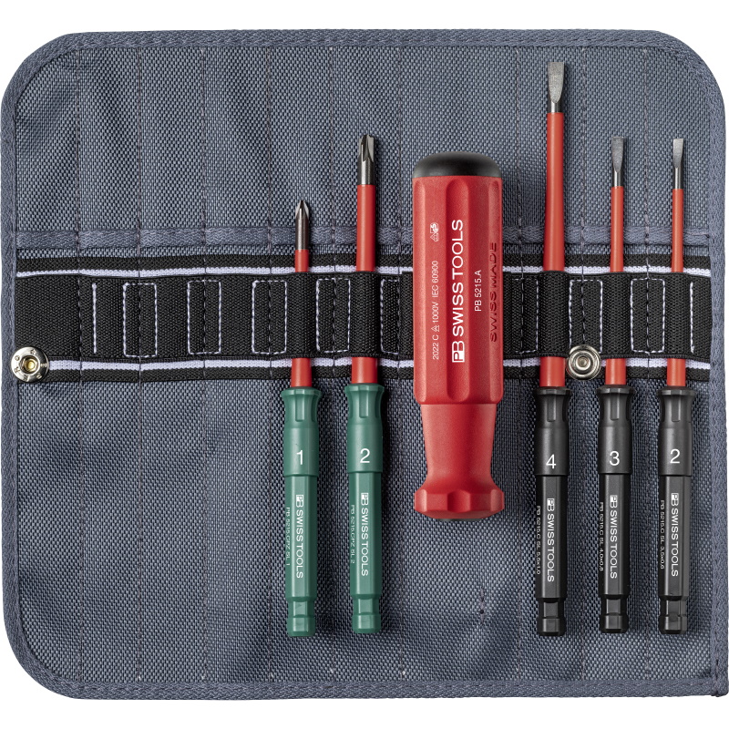 PB Swiss Tools 5217.SU Classic VDE Slim SchraubenzieherSet in Rolltasche, Schlitz/PlusminusPozidriv