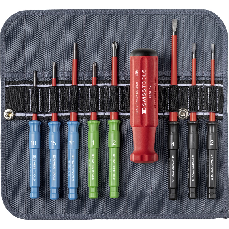 PB Swiss Tools 5218.SU Classic VDE Slim SchraubenzieherSet in Rolltasche, Schlitz/Pozidriv/Torx