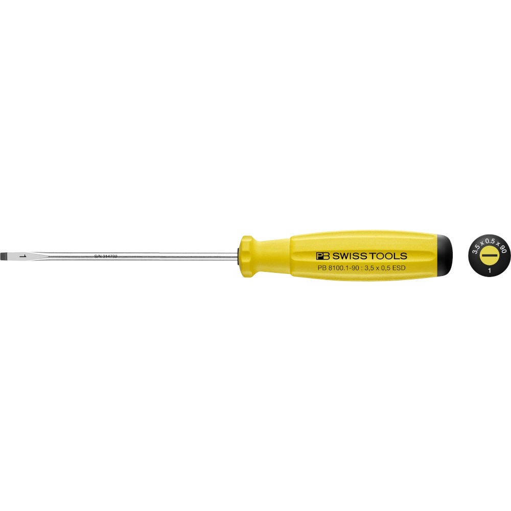 PB Swiss Tools 8100.1-90 ESD SwissGrip ESD Schlitzschraubendreher gre 1