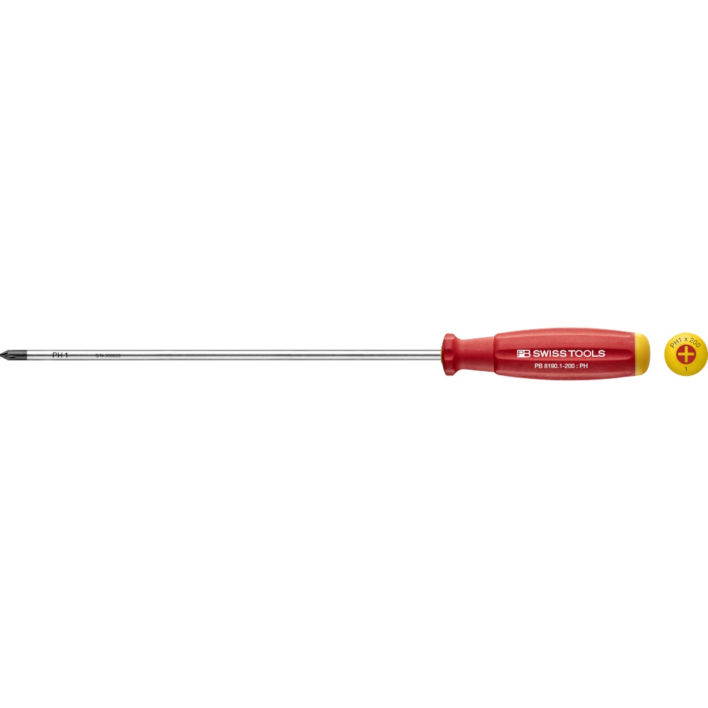 PB Swiss Tools 8190.1-200 SwissGrip Schraubendreher Phillips gre PH1, extra lang