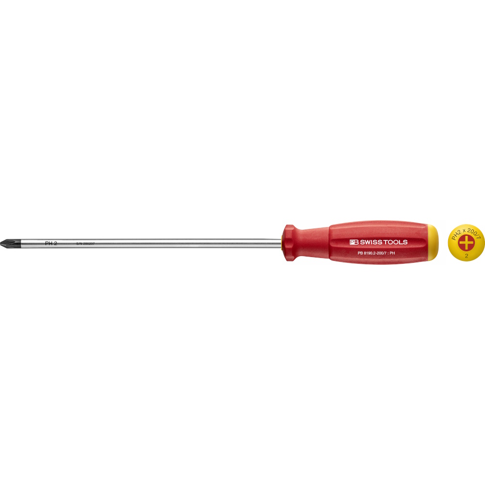 PB Swiss Tools 8190.2-200/7 SwissGrip Schraubendreher Phillips gre PH2, extra lang