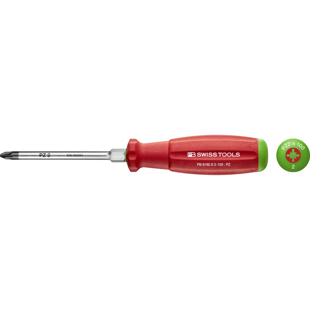 PB Swiss Tools 8192.S 2-100 SwissGrip Schraubendreher mit Sechskantansatz Pozidriv gre PZ2