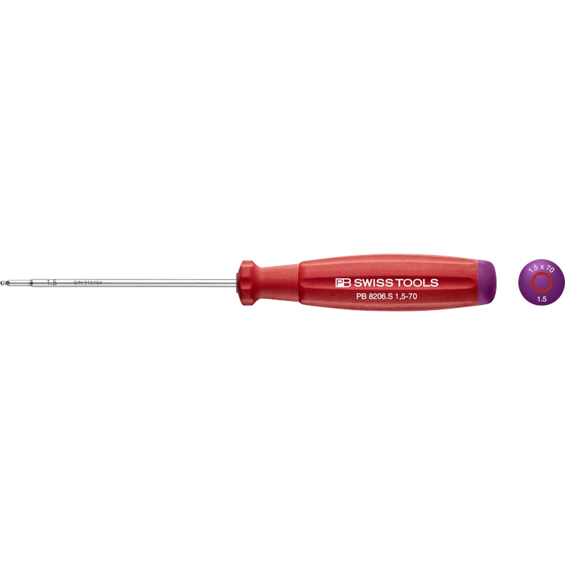 PB Swiss Tools 8206.S1,5-70 SwissGrip Schraubendreher Inbus mit Kugelkopf 1,5 mm