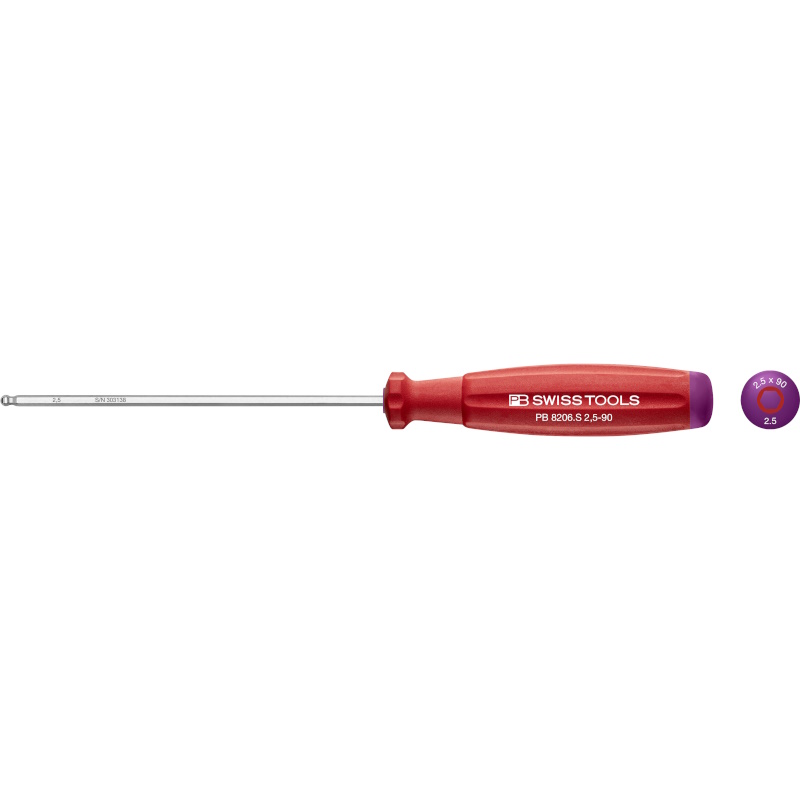 PB Swiss Tools 8206.S2,5-90 SwissGrip Schraubendreher Inbus mit Kugelkopf 2,5 mm