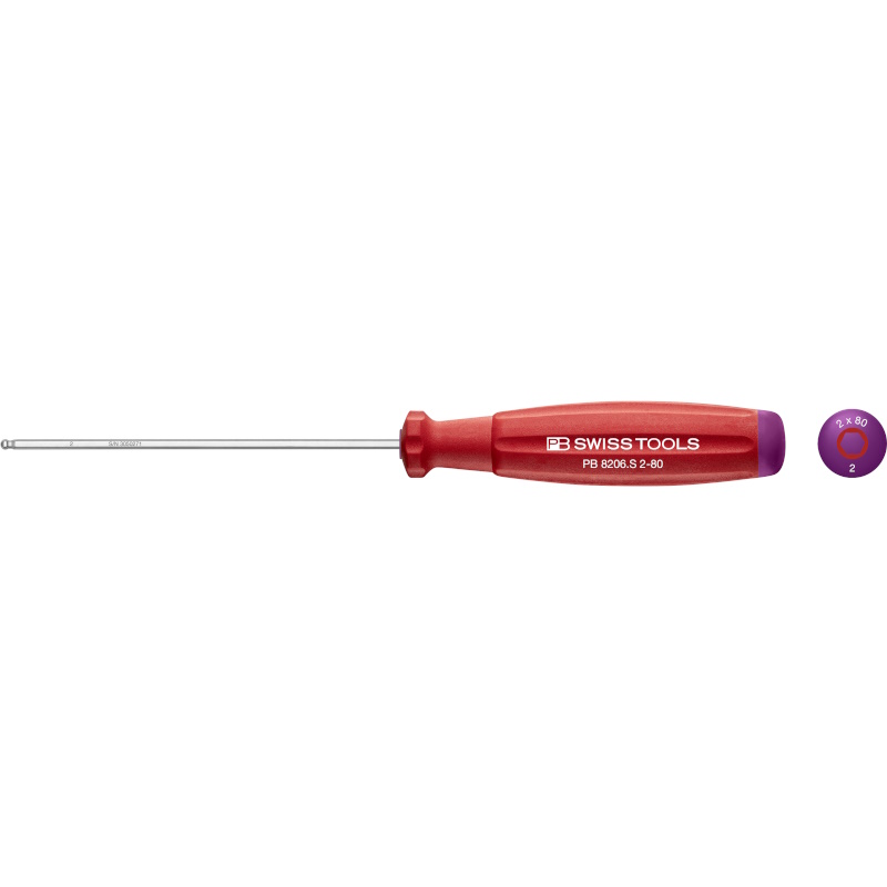 PB Swiss Tools 8206.S2-80 SwissGrip Schraubendreher Inbus mit Kugelkopf 2 mm