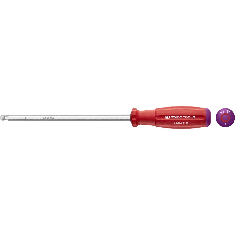 PB Swiss Tools 8206.S8-180 SwissGrip Schraubendreher Inbus mit Kugelkopf 8 mm