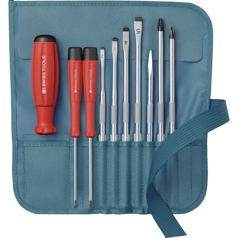 PB Swiss Tools 8218.PE Schraubendrehersatz mit Wechselklingen in Rolltasche, Petrol