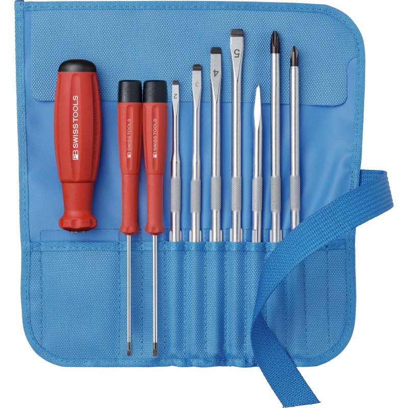 PB Swiss Tools 8218.TU Schraubendrehersatz mit Wechselklingen in Rolltasche, Turquoise