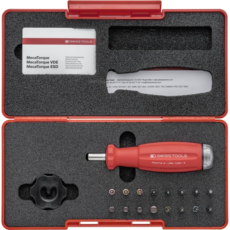 PB Swiss Tools 8321.Set B3 MecaTorque Drehmomentgriff Satz mit 16 Bits, 1,0 - 5,0 Nm